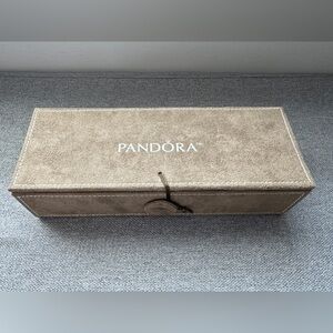 Pandora Tan Faux Suede Jewelry Box With Wrap Closure and 3 Layer Inserts